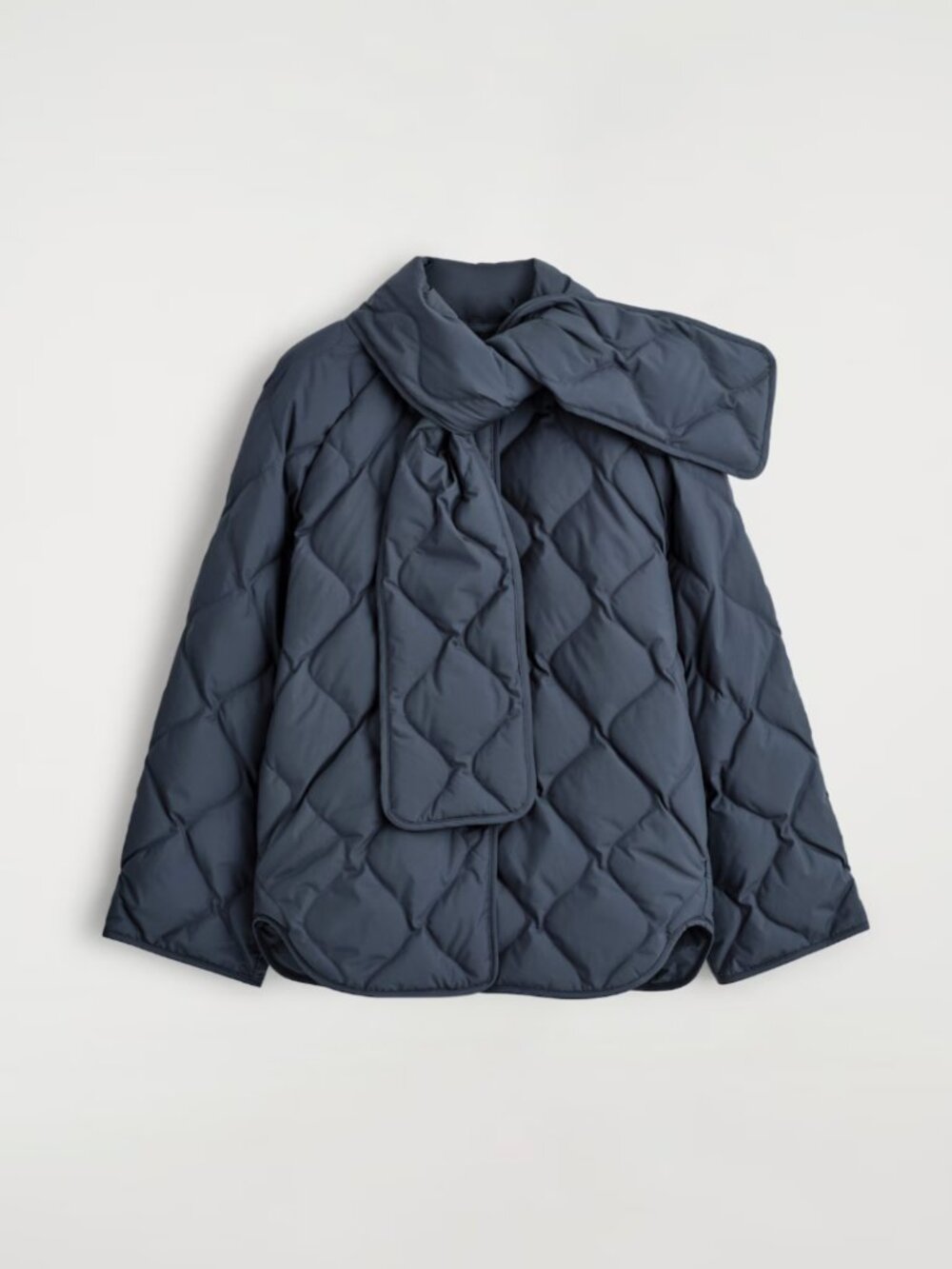 COS Women's Blue Scarf Detail Quilted Liner Jacket